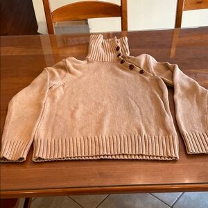 Lauren Ralph Lauren Camel Turtleneck Sweater with Button Detail
